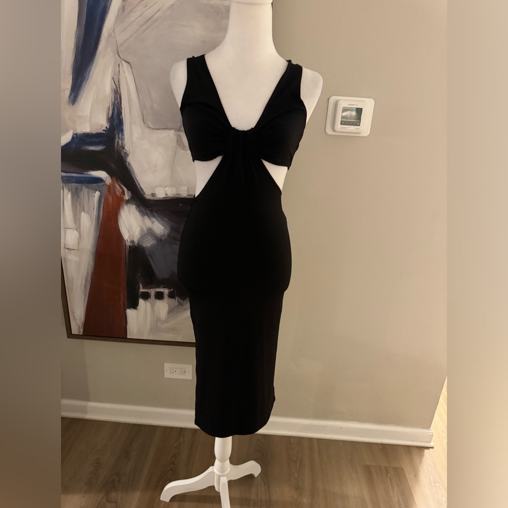 Black Rib cut out bodycon dress
